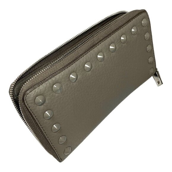 New J.Crew Continental Zip Around Wallet Grey Leather Studded Large 8 Card Slots - Picture 2 of 10